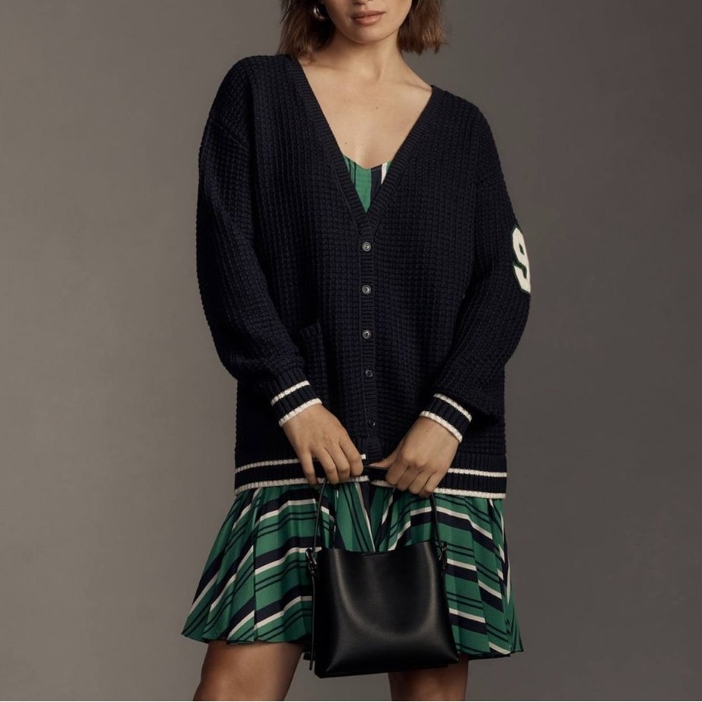 Anthropologie Black and Green Midi Letterman Dress